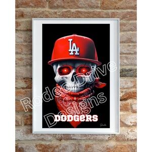 Los Angeles Dodgers Poster 11x17 Print Dodgers Skull Art by the Artist D…